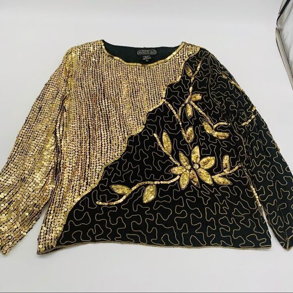 Jean for Joseph Le Bon Vintage 💯% Silk Gold Top LARGE - Picture 5 of 14